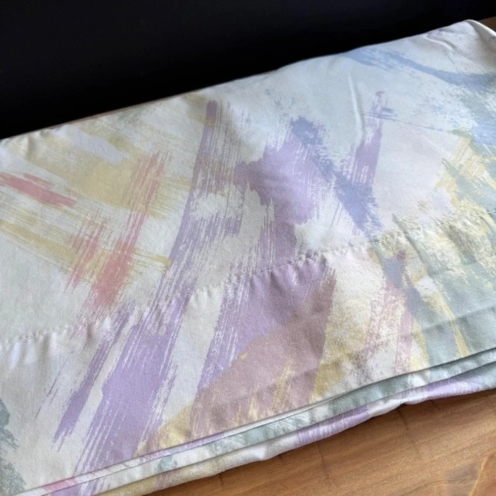 JCPenny pastel abstract paint brush Queen Flat Sheet 80's bedroom decor